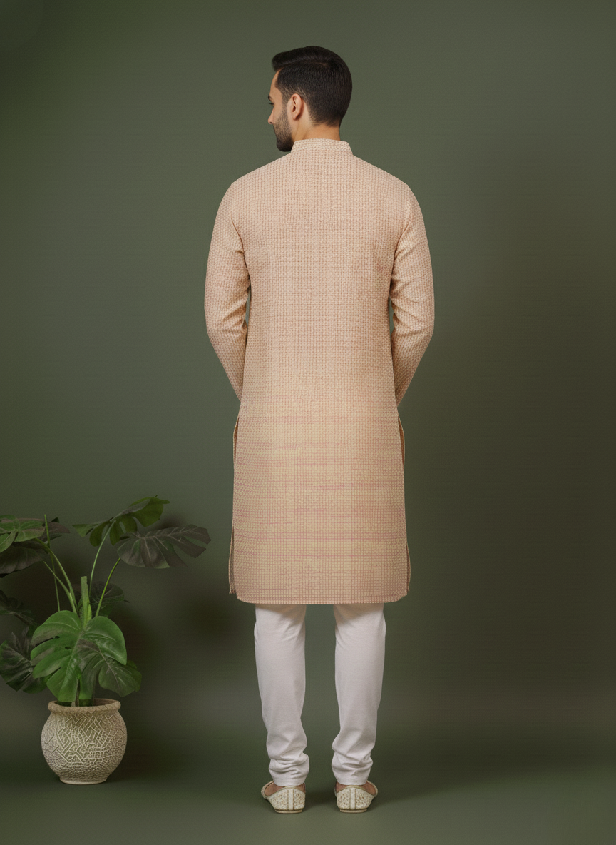 Diamond White Cotton Multi Color Block Print Mandarin Collar Regular Fit Kurta