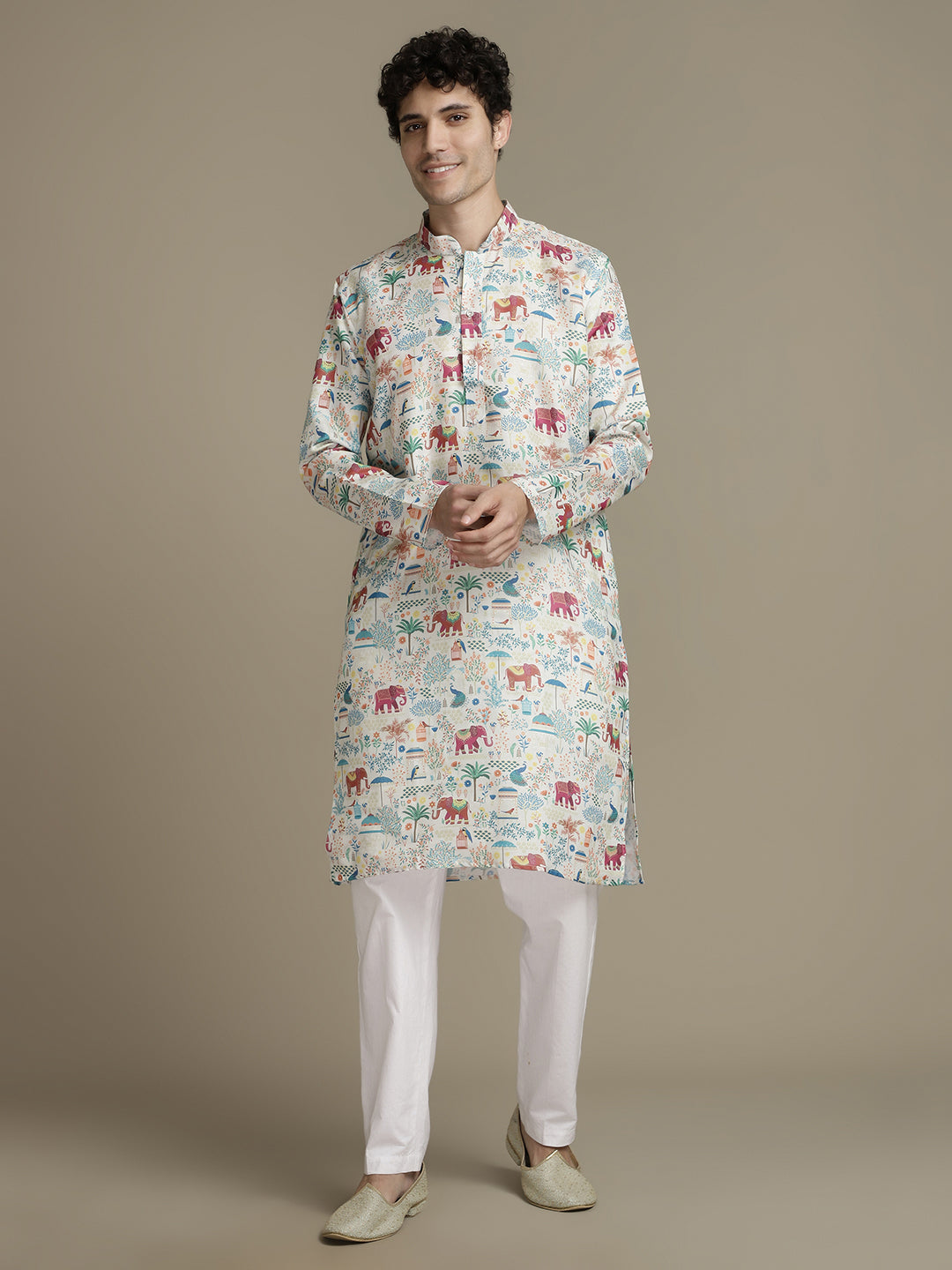 Deep Jungle Digital Print Mandarin Collar Regular Fit Kurta