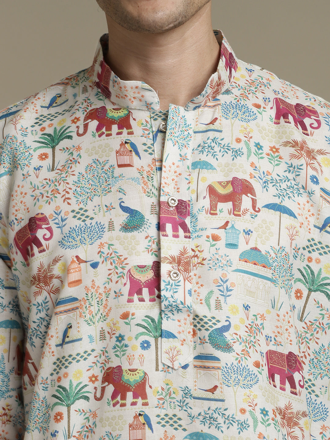 Deep Jungle Digital Print Mandarin Collar Regular Fit Kurta