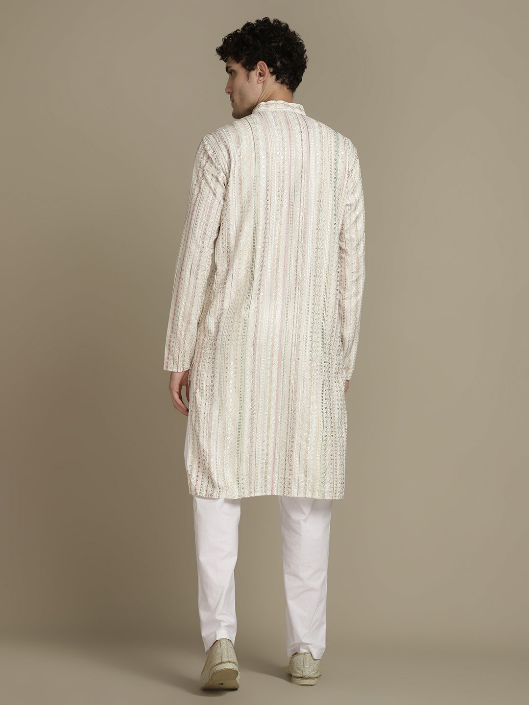 Rich Beige Cotton Block Print Mandarin Collar Regular Fit Embroidery designer Kurta
