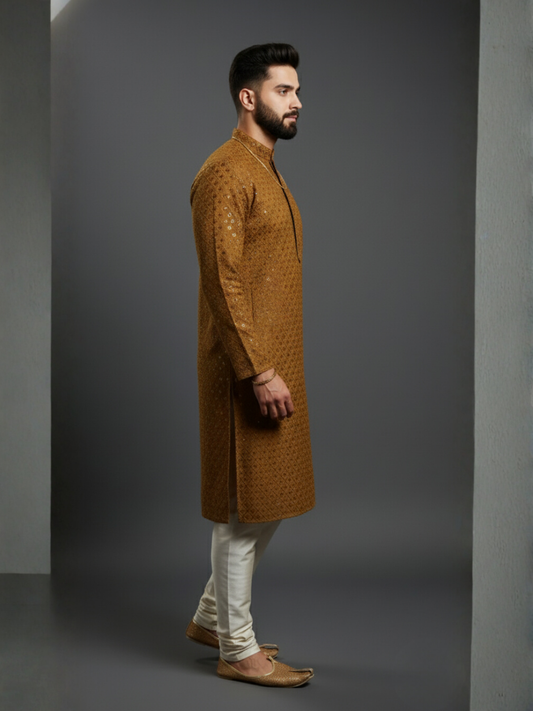 Luxe Sequience Embroidery Mandarin collar regular fit Kurta