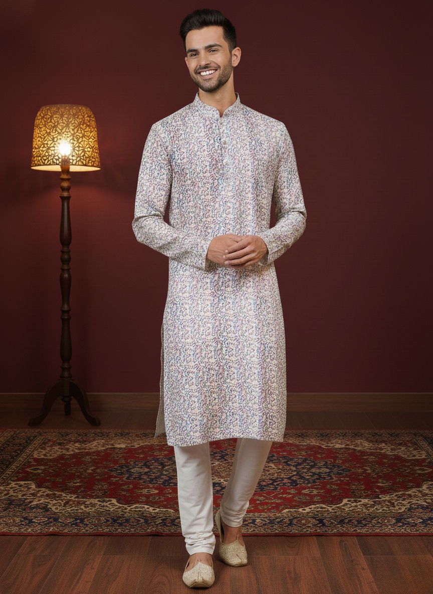 Lavender Love Sequin Embroidery Mandarin Collar Regular Fit Kurta