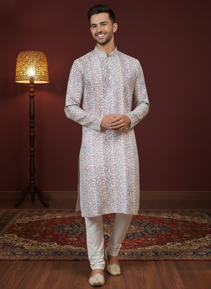 Lavender Love Sequin Embroidery Mandarin Collar Regular Fit Kurta