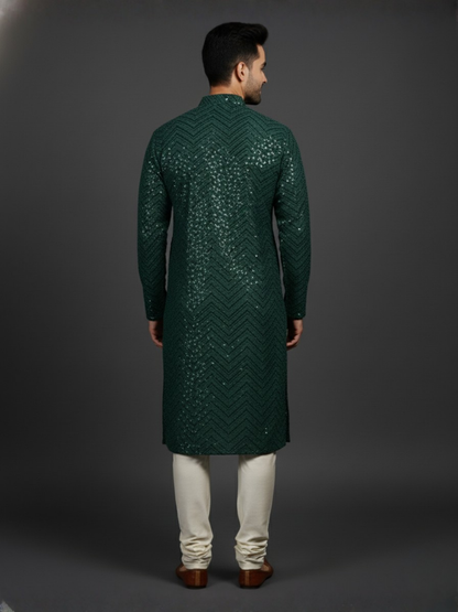 Traditional Sequience Embroidery Mandarin Collar Regular Fit Kurta