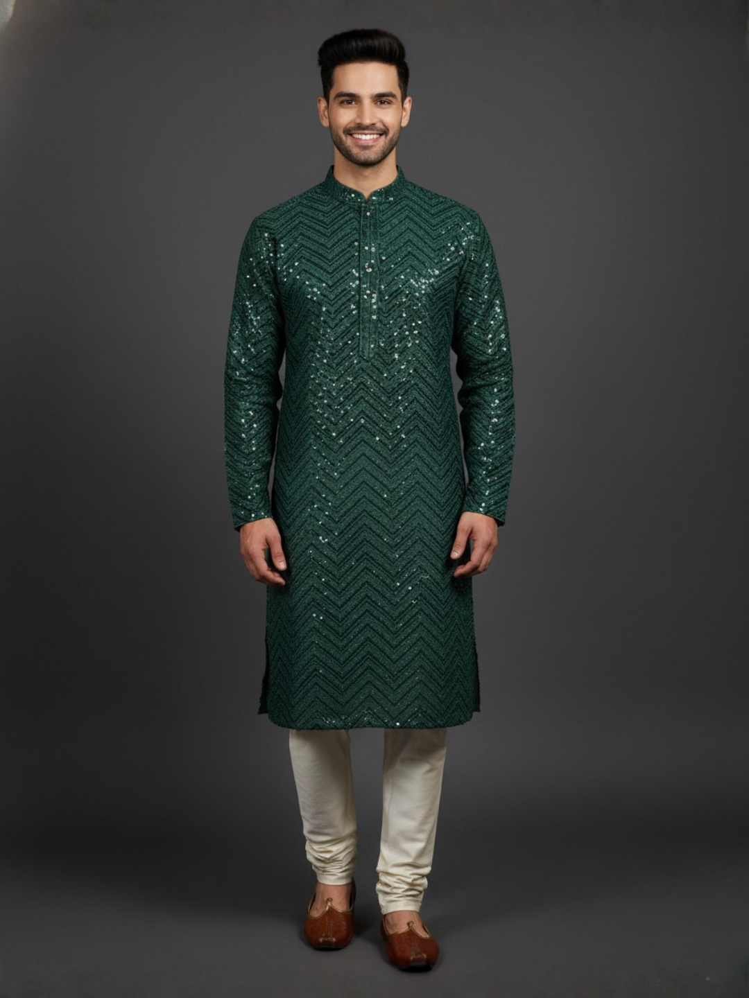 Traditional Sequience Embroidery Mandarin Collar Regular Fit Kurta