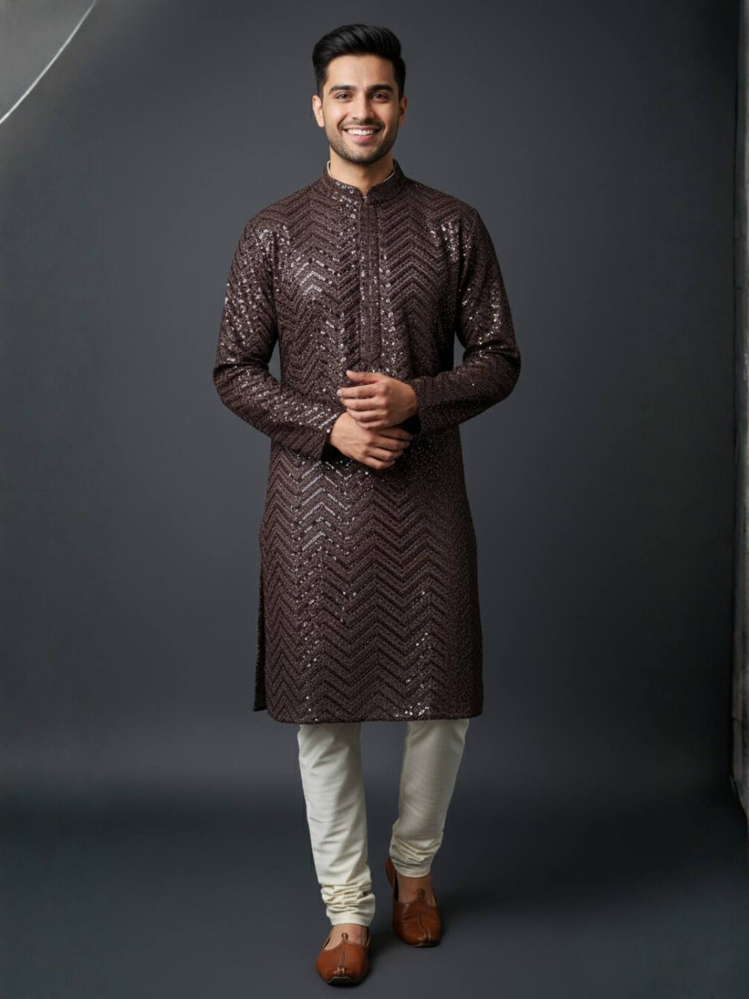 Traditional Sequience Embroidery Mandarin Collar Regular Fit Kurta