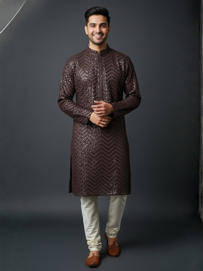 Traditional Sequience Embroidery Mandarin Collar Regular Fit Kurta
