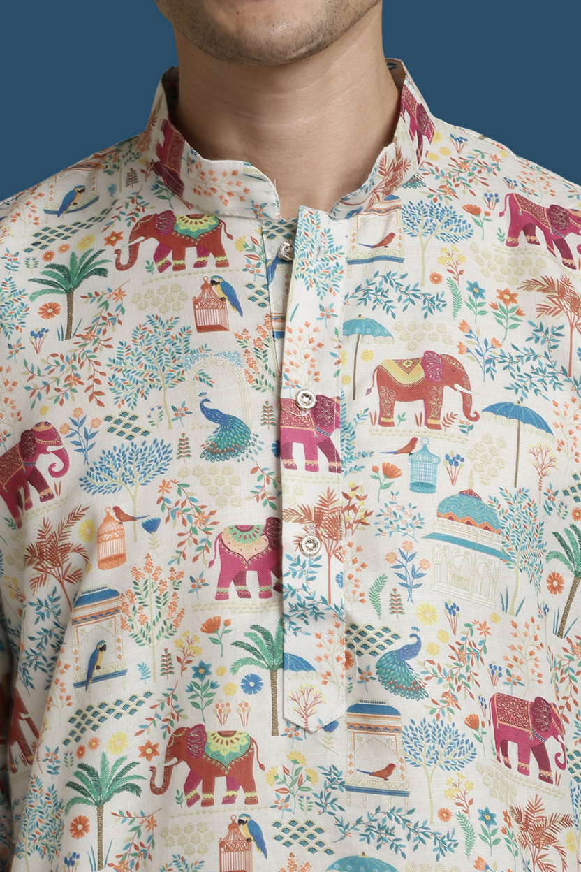 Deep Jungle Digital Print Mandarin Collar Regular Fit Kurta