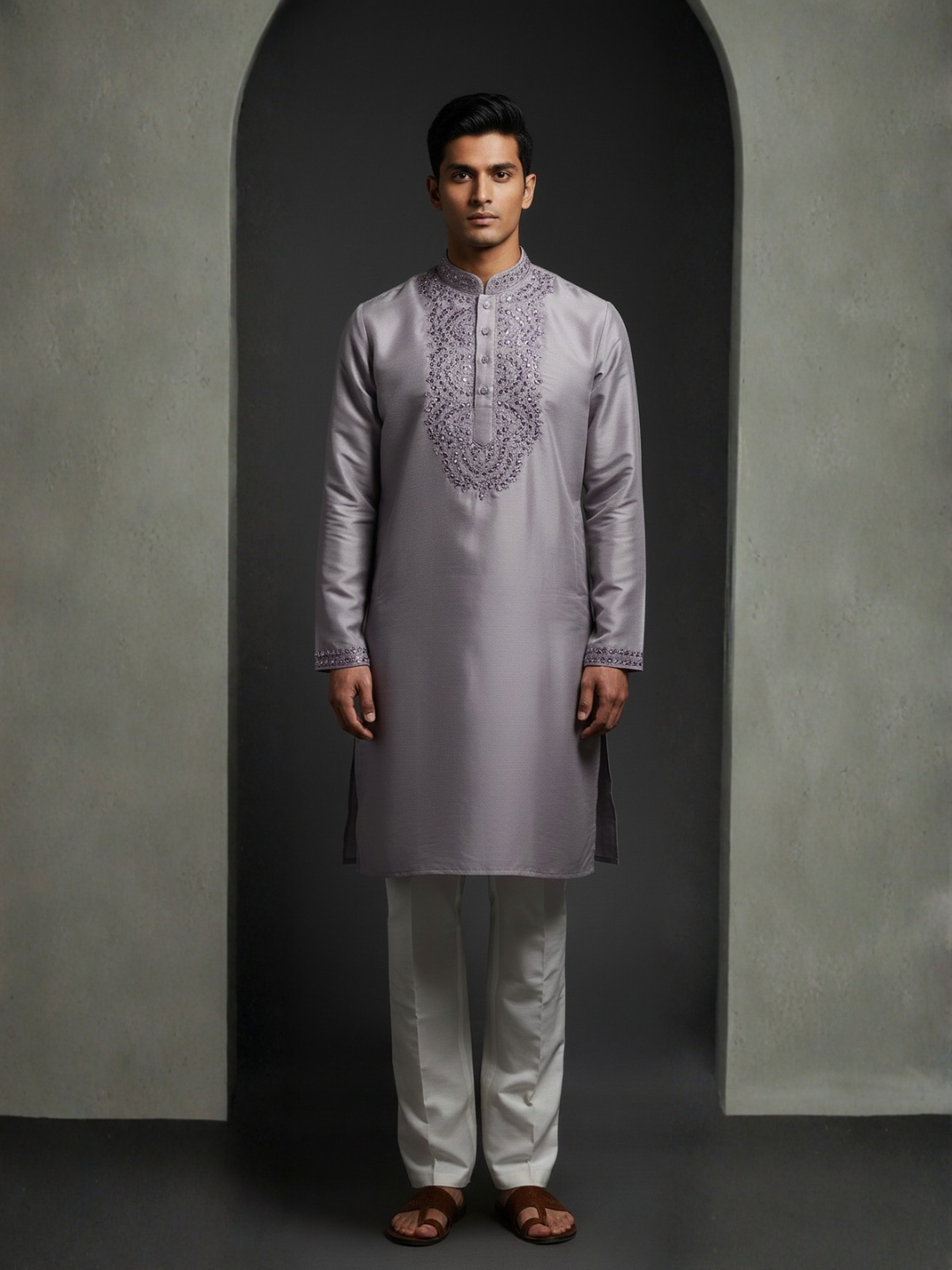 Lavender Pure Silk Real Mirror Work