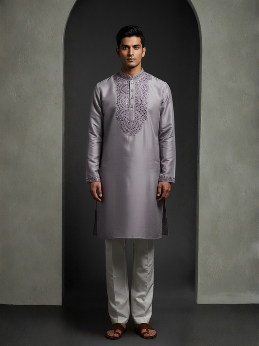 Lavender Pure Silk Real Mirror Work