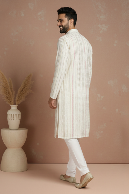 Rich Beige Cotton Block Print Mandarin Collar Regular Fit Embroidery designer Kurta