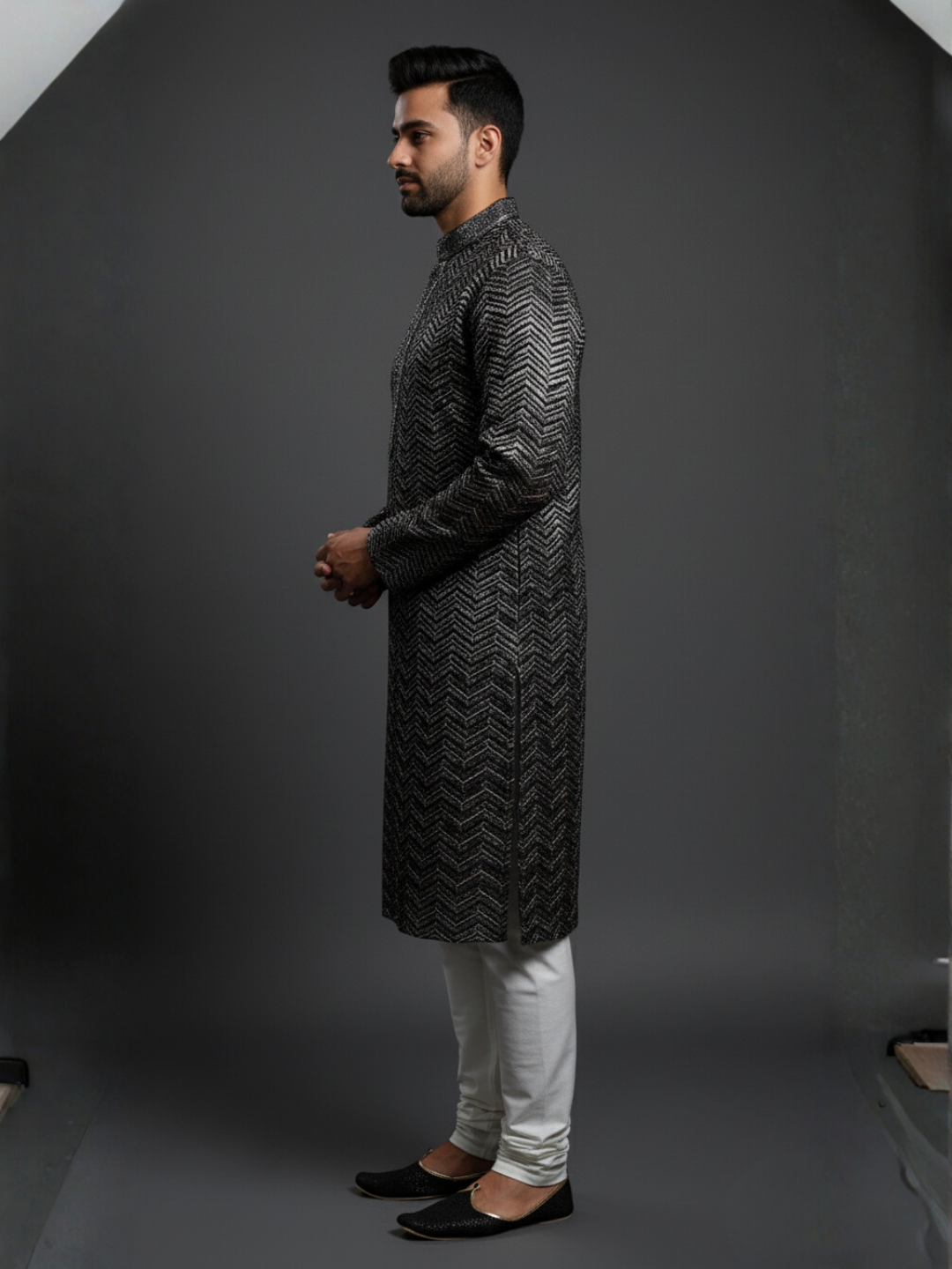 Charcoal Traditional Sequience Embroidery Regular fit Kurta