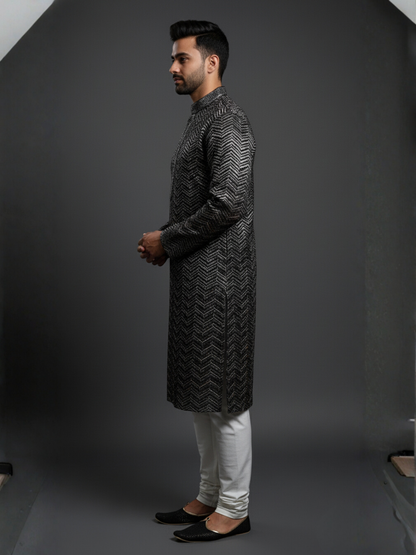 Charcoal Traditional Sequience Embroidery Regular fit Kurta