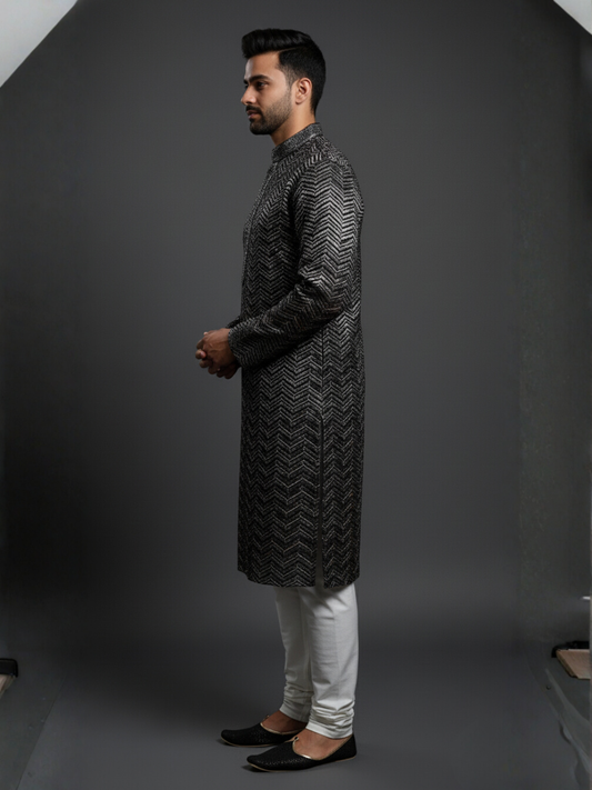 Charcoal Traditional Sequience Embroidery Regular fit Kurta