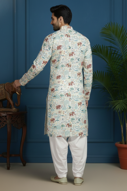 Deep Jungle Digital Print Mandarin Collar Regular Fit Kurta