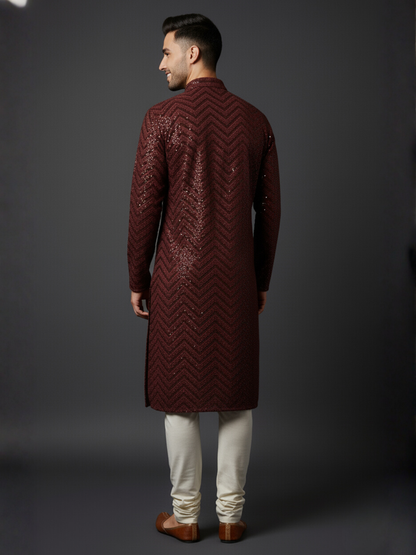 Traditional Sequience Embroidery Mandarin Collar Regular Fit Kurta