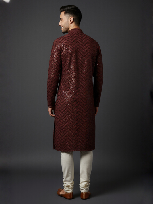 Traditional Sequience Embroidery Mandarin Collar Regular Fit Kurta
