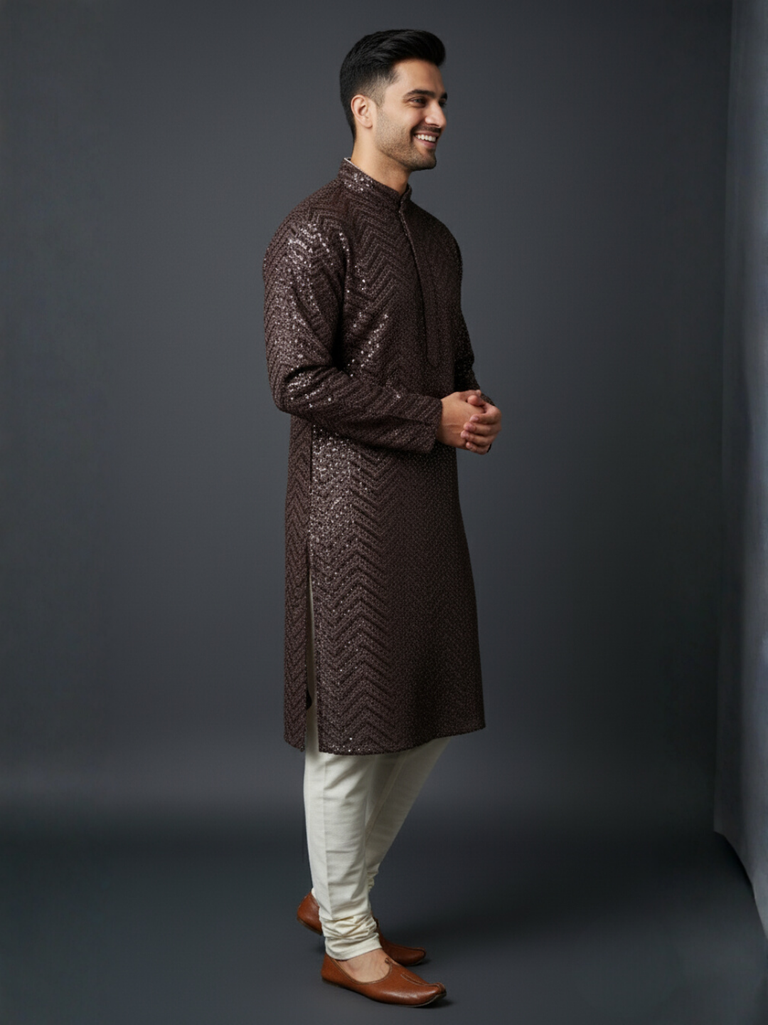 Traditional Sequience Embroidery Mandarin Collar Regular Fit Kurta