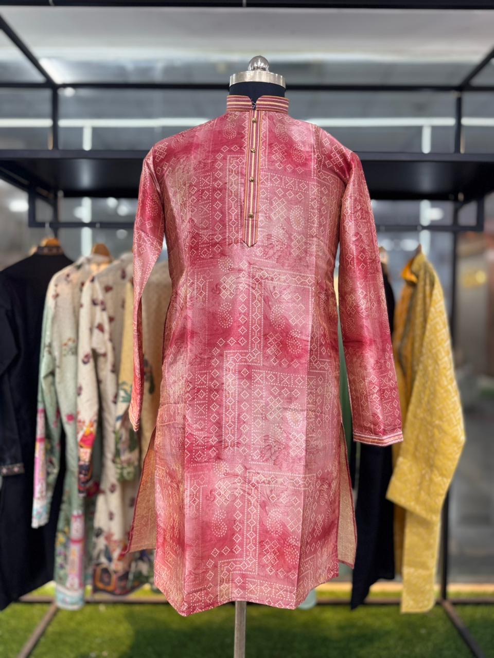 Greygooze printed Mandarin Collar Regular Fit silk Kurta