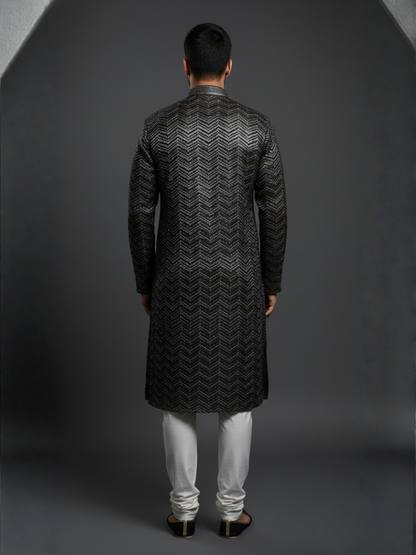 Charcoal Traditional Sequience Embroidery Regular fit Kurta