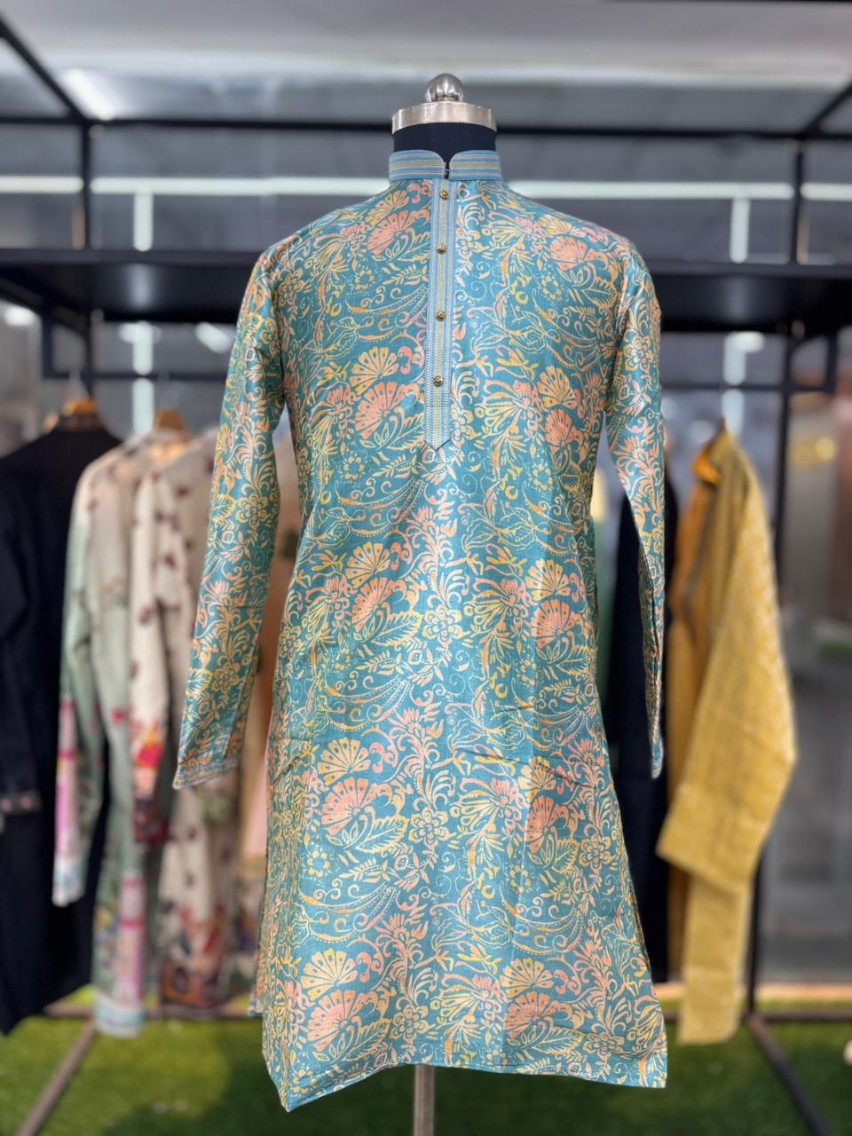 Sativa printed Mandarin Collar Regular Fit silk Kurta