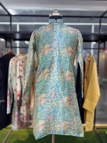 Sativa printed Mandarin Collar Regular Fit silk Kurta