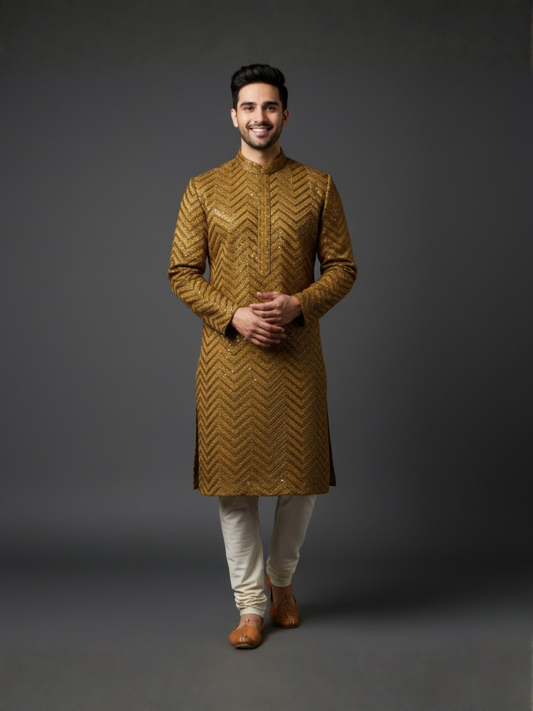 Traditional Sequience Embroidery Mandarin Collar Regular Fit Kurta