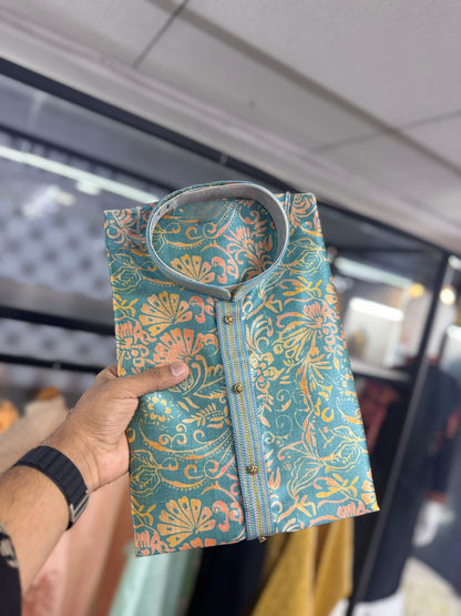Sativa printed Mandarin Collar Regular Fit silk Kurta