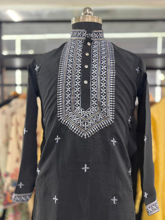 Blackberry Neck work Sequin Embroidery Mandarin Collar Regular Fit Kurta