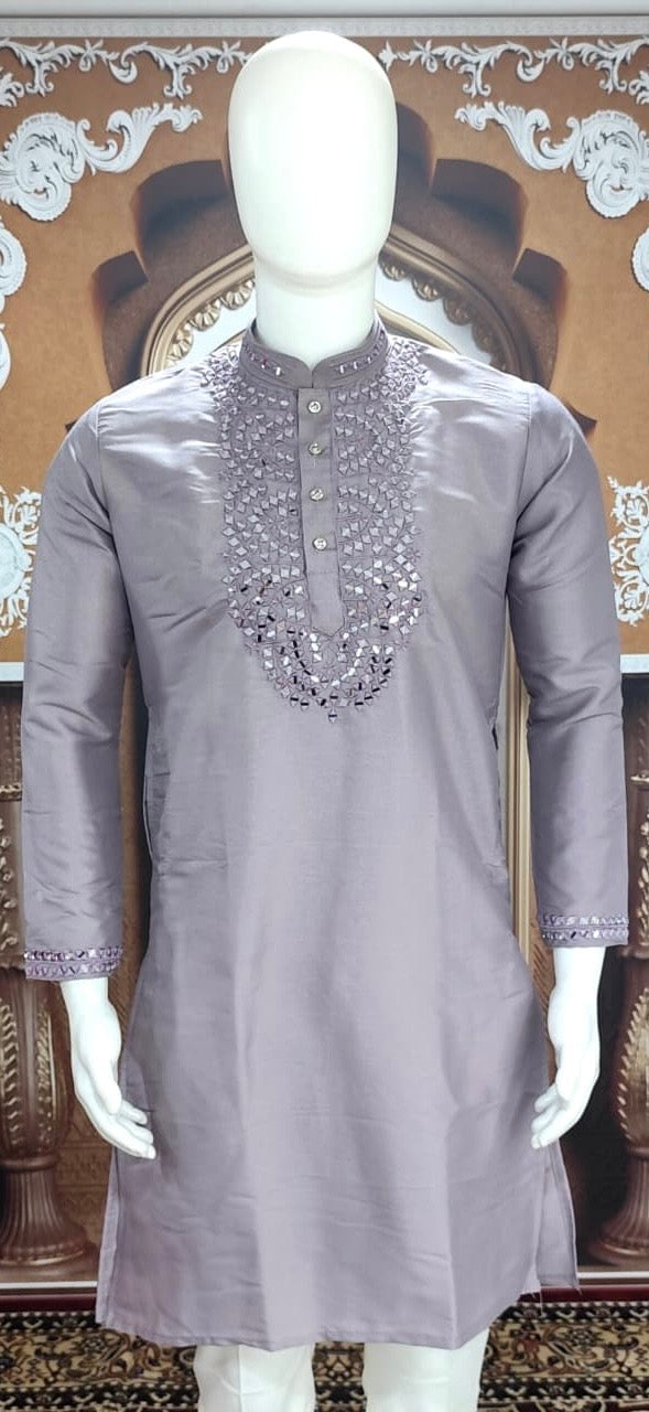 Lavender Pure Silk Real Mirror Work