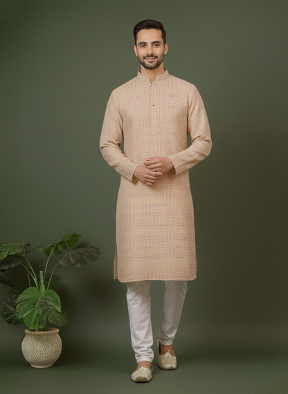 Diamond White Cotton Multi Color Block Print Mandarin Collar Regular Fit Kurta