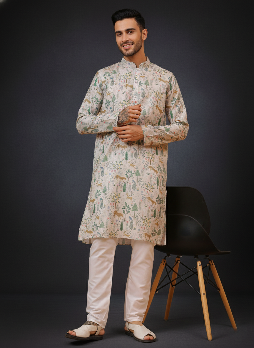 offwhite Vantara Mandarin Collar Regular Fit Kurta