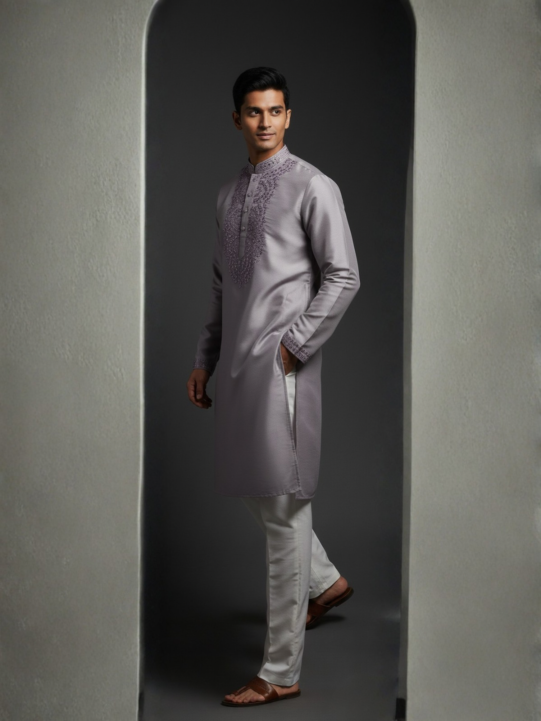 Lavender Pure Silk Real Mirror Work