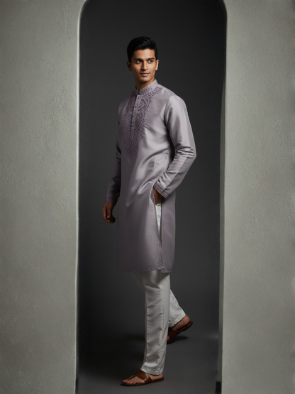 Lavender Pure Silk Real Mirror Work