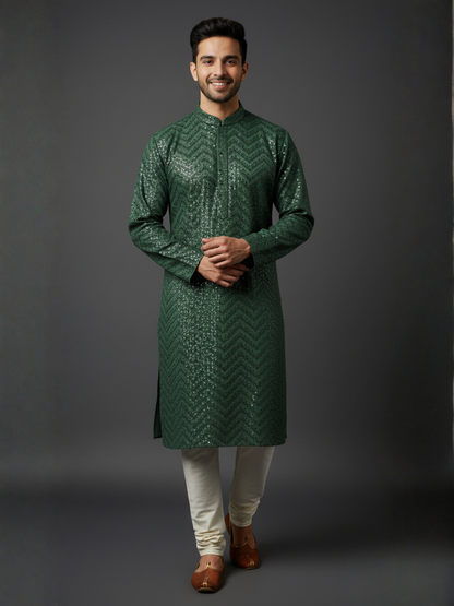 Traditional Sequience Embroidery Mandarin Collar Regular Fit Kurta