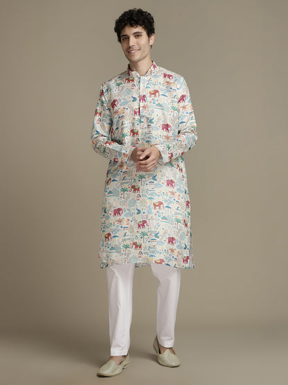 Deep Jungle Digital Print Mandarin Collar Regular Fit Kurta
