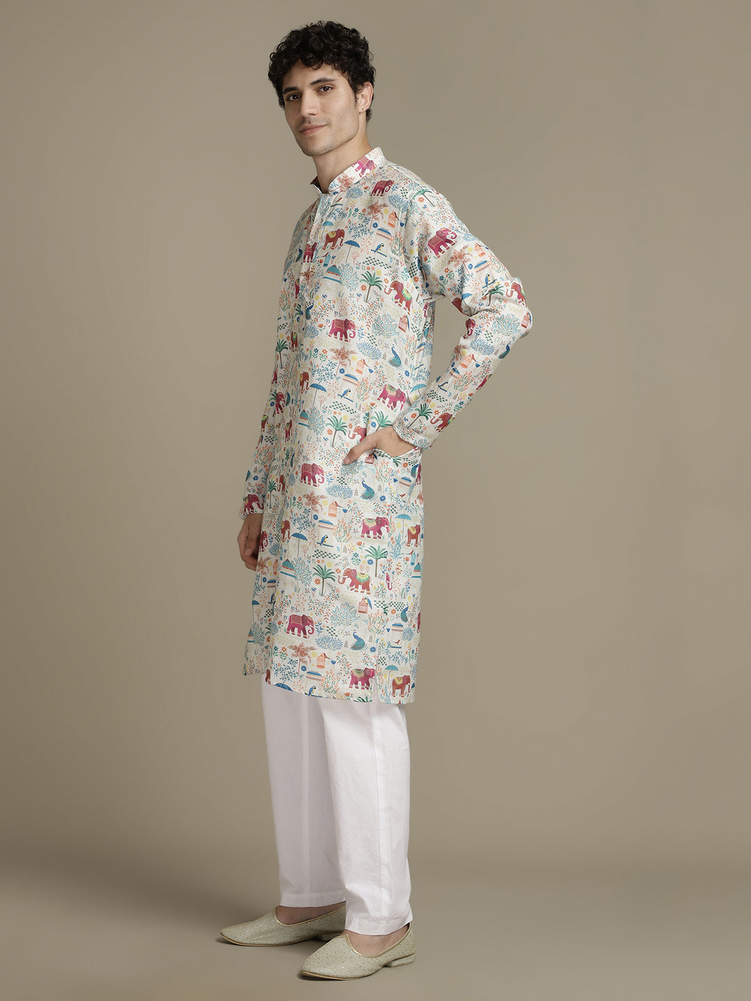 Deep Jungle Digital Print Mandarin Collar Regular Fit Kurta