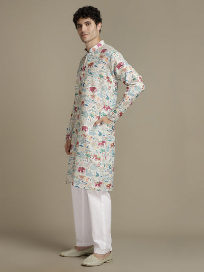 Deep Jungle Digital Print Mandarin Collar Regular Fit Kurta