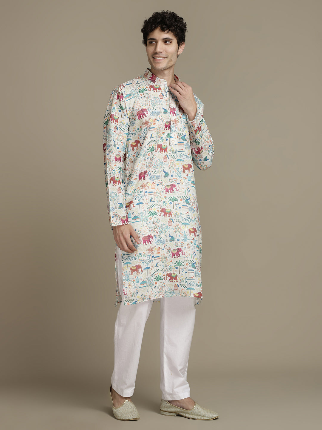 Deep Jungle Digital Print Mandarin Collar Regular Fit Kurta
