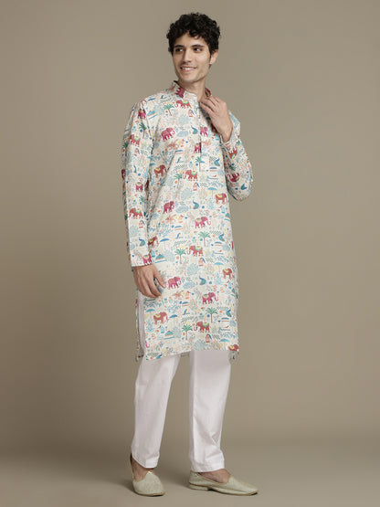 Deep Jungle Digital Print Mandarin Collar Regular Fit Kurta