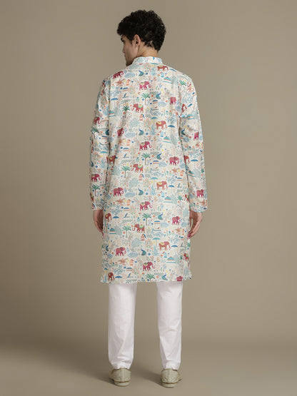Deep Jungle Digital Print Mandarin Collar Regular Fit Kurta