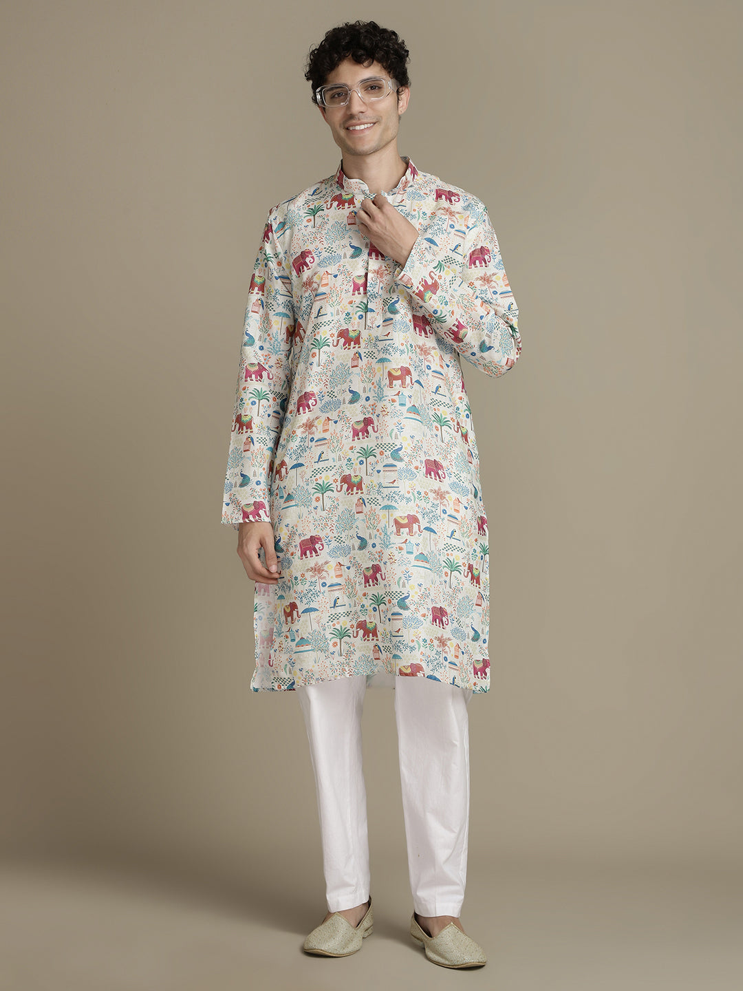 Deep Jungle Digital Print Mandarin Collar Regular Fit Kurta