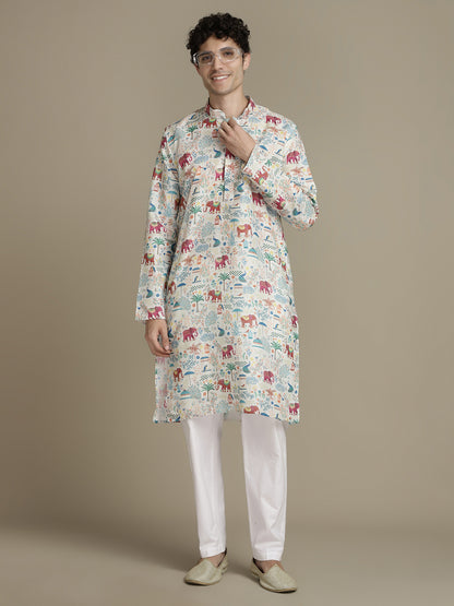Deep Jungle Digital Print Mandarin Collar Regular Fit Kurta