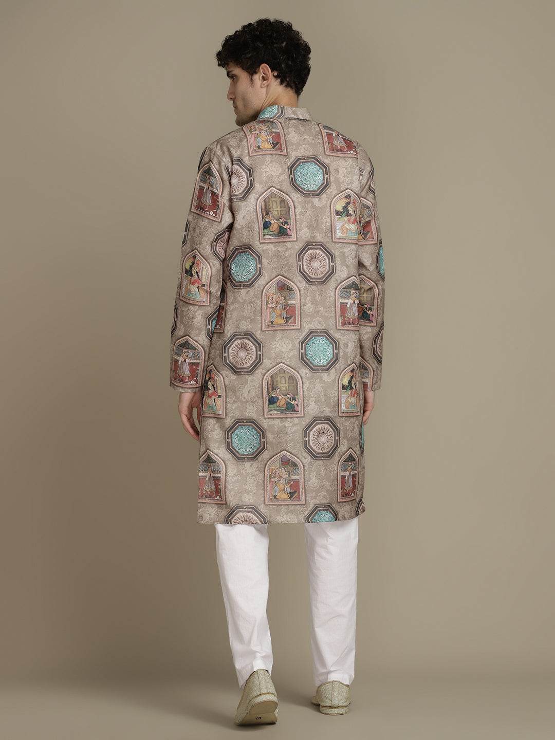 Cultural Brown Cotton Digital Print Mandarin Collar Regular Fit Kurta