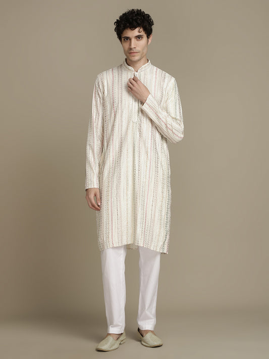 Rich Beige Cotton Block Print Mandarin Collar Regular Fit Embroidery designer Kurta