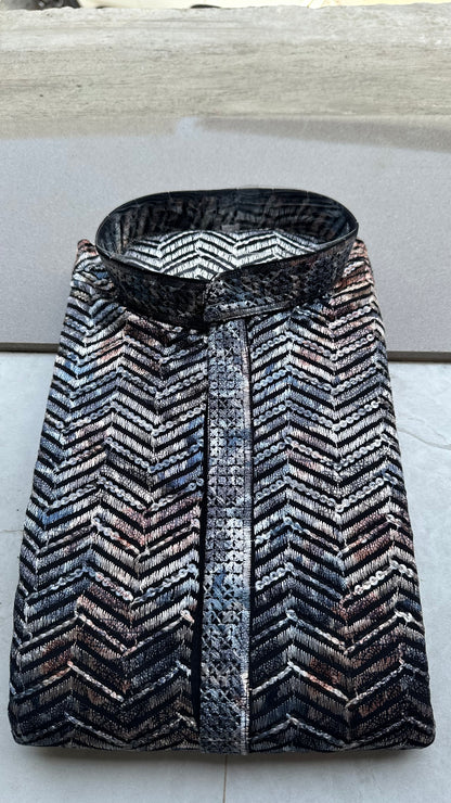 Charcoal Traditional Sequience Embroidery Regular fit Kurta