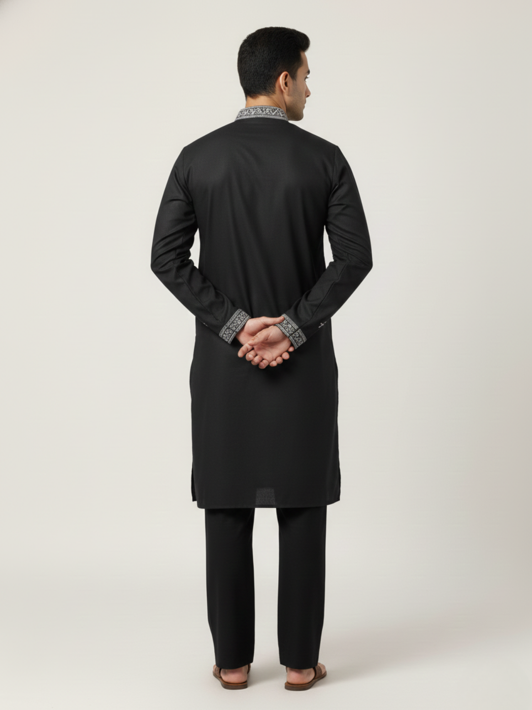 Blackberry Neck work Sequin Embroidery Mandarin Collar Regular Fit Kurta