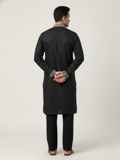 Blackberry Neck work Sequin Embroidery Mandarin Collar Regular Fit Kurta