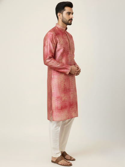 Greygooze printed Mandarin Collar Regular Fit silk Kurta