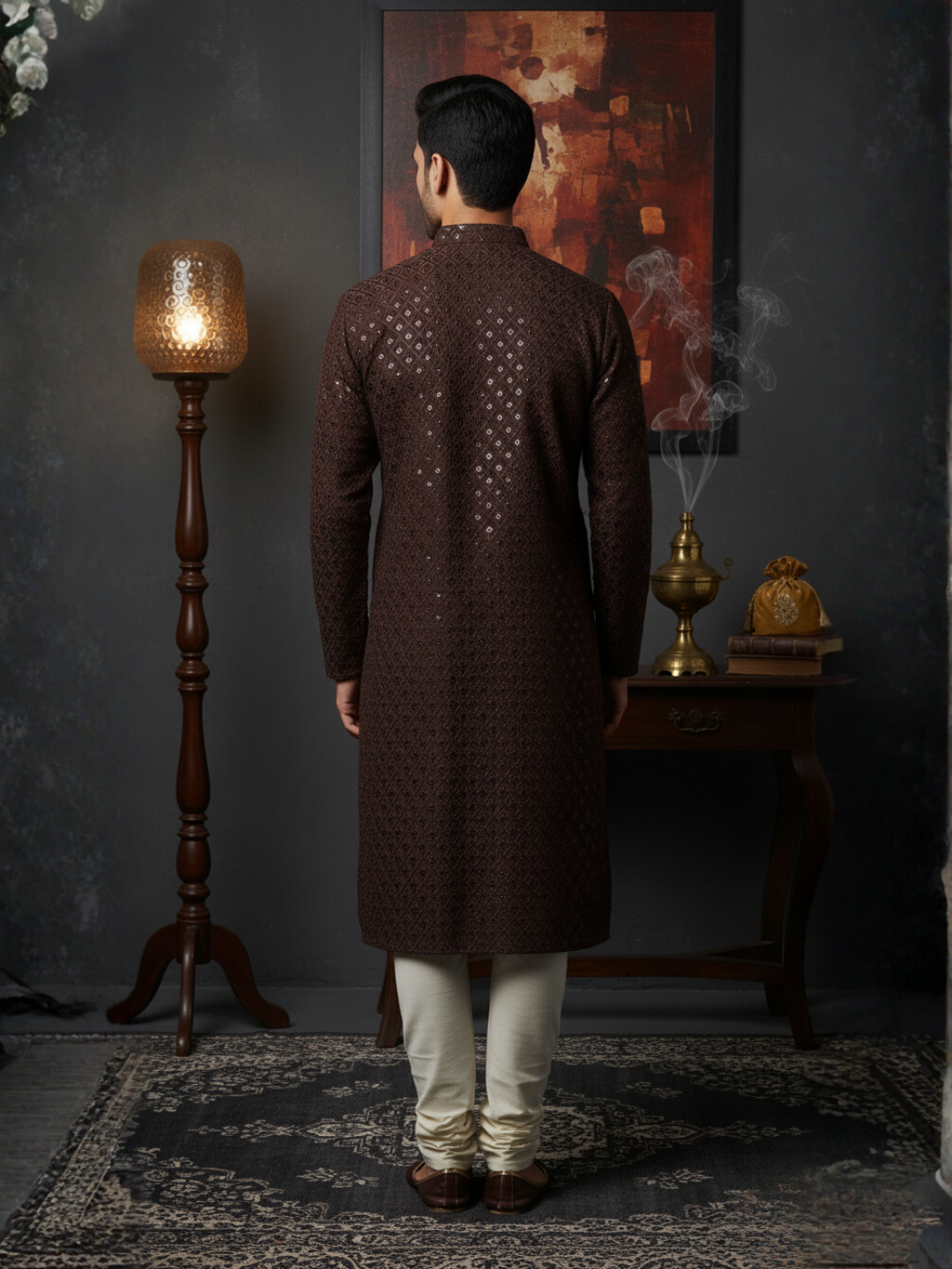 Luxe Sequience Embroidery Mandarin collar regular fit Kurta